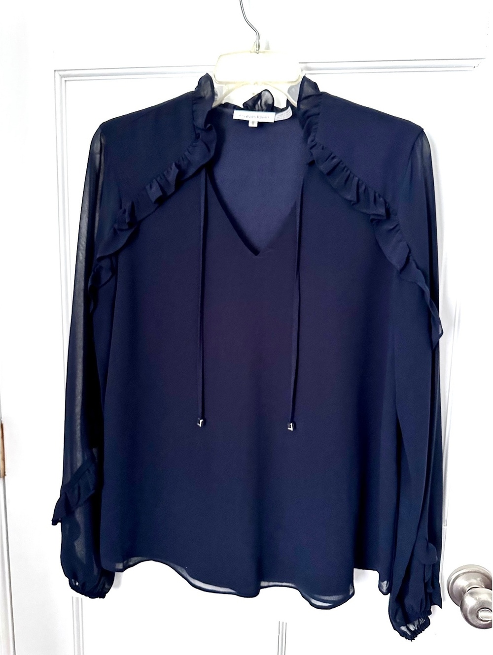 dark navy Calvin Klein V-neck Chiffon Blouse Size M